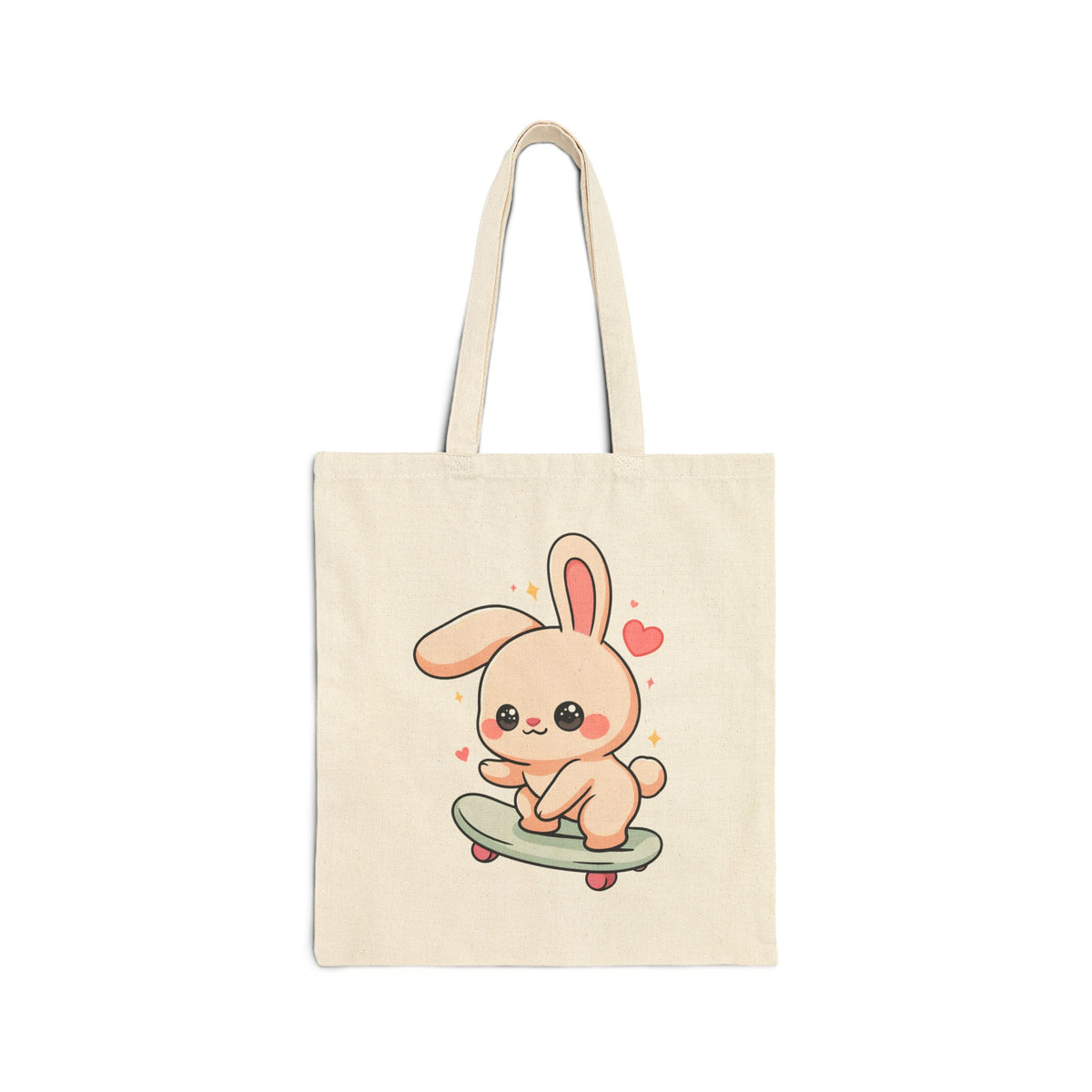Kawaii Bunny Skateboard Tote Bag, Cute Cotton Canvas