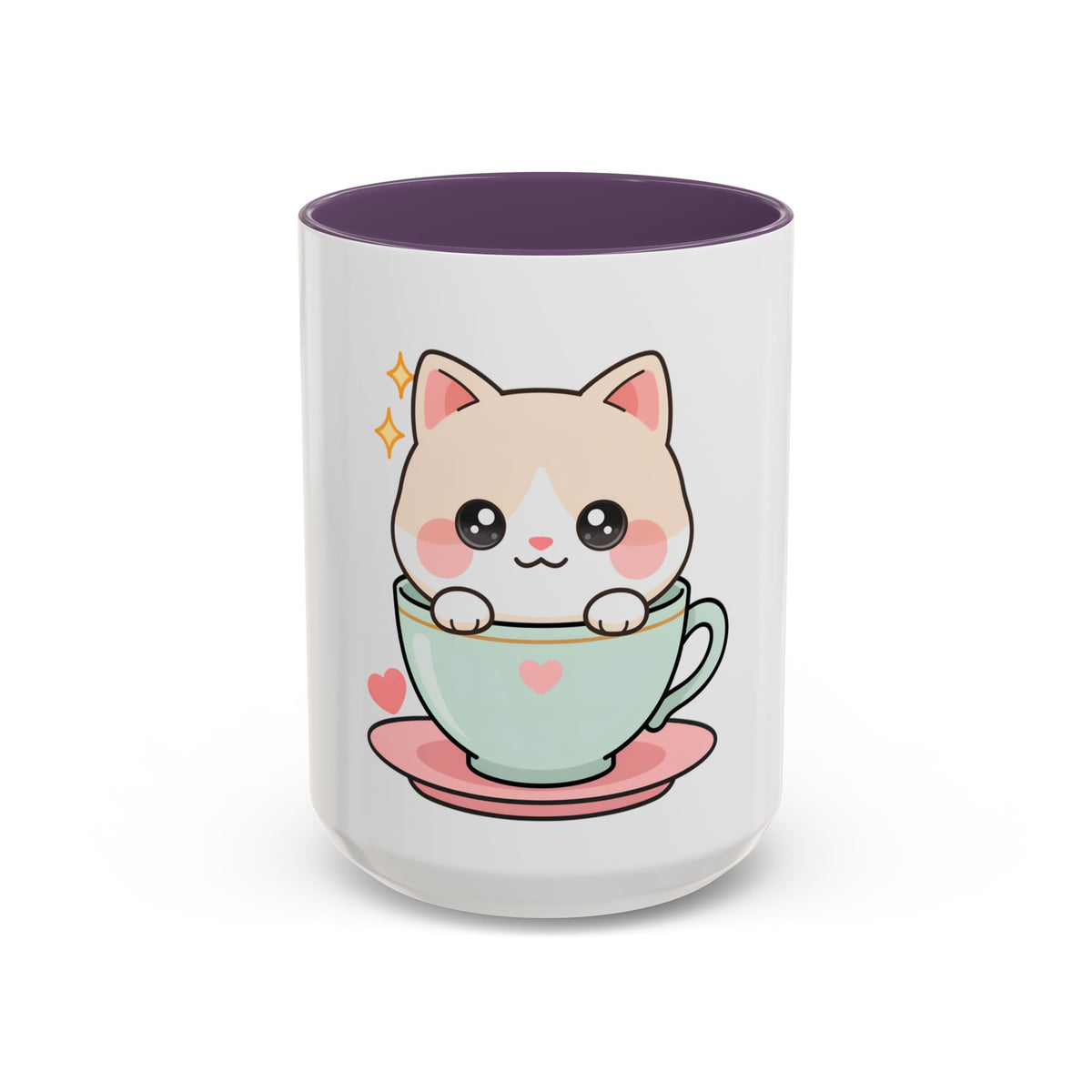 Kawaii Cat Coffee Mug, Cute Cat in Teacup Accent Mug