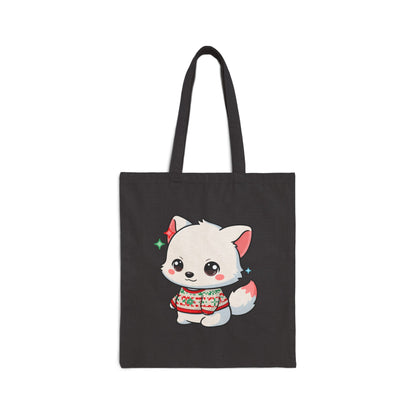 Kawaii Arctic Fox Christmas Tote Bag