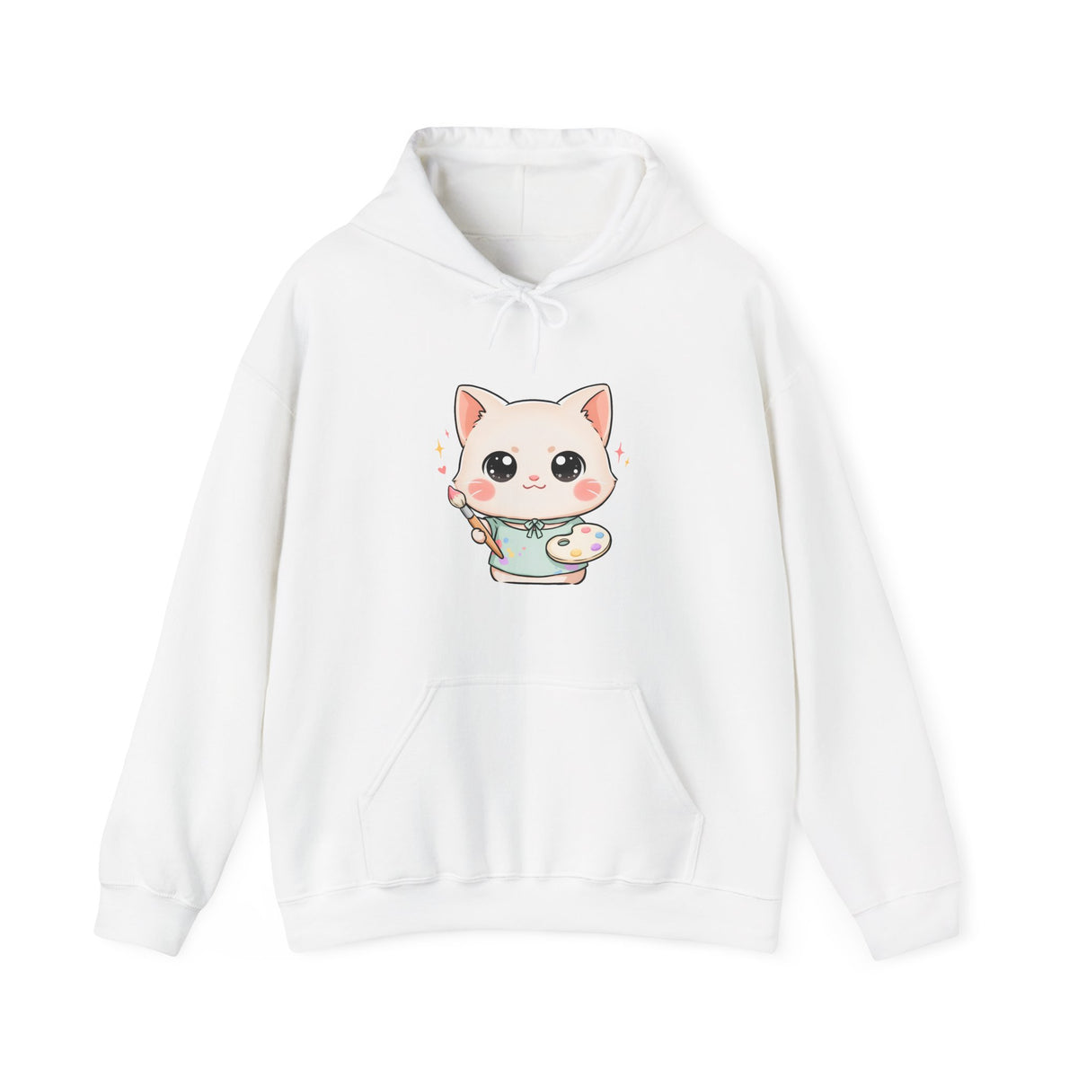Kawaii Cat Artist Hoodie, Cute Painter Cat Sweatshirt