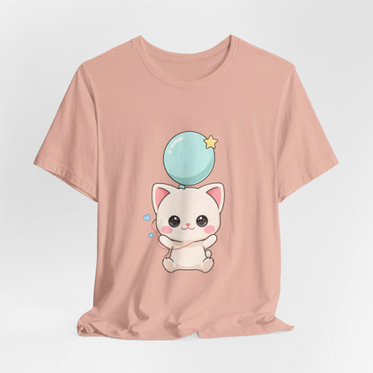 Kawaii Cat Balloon T-Shirt, Cute Chibi Kitty Tee