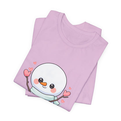 Kawaii Snowman T-Shirt, Cute Winter Sledding Tee