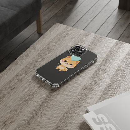Kawaii Shiba Inu Clear Phone Case with Heart Balloon