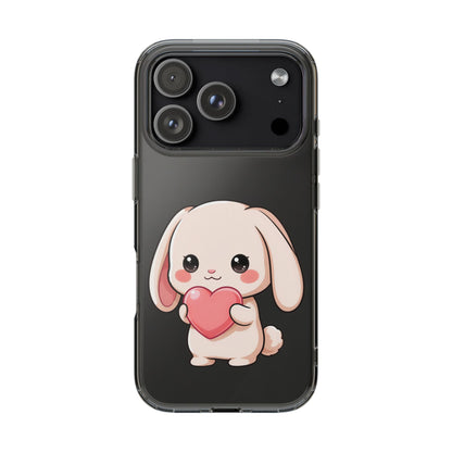 Kawaii Bunny Clear Phone Case with Heart