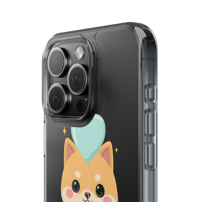 Kawaii Shiba Inu Clear Phone Case with Heart Balloon