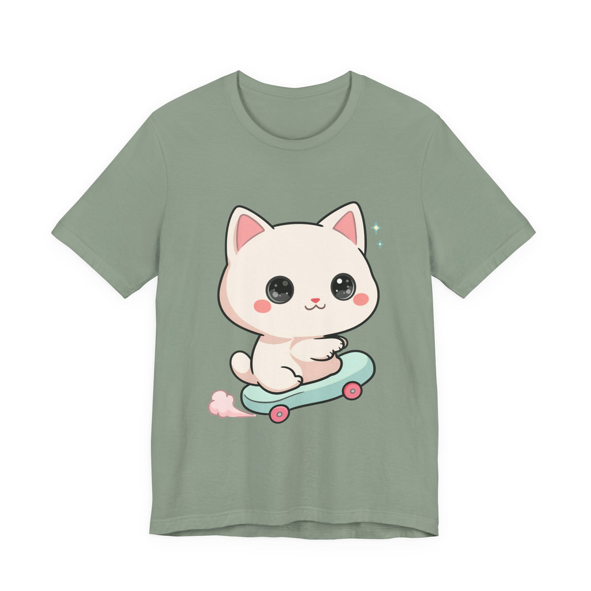 Kawaii Skateboarding Cat T-Shirt – Cute Chibi Kitty Tee