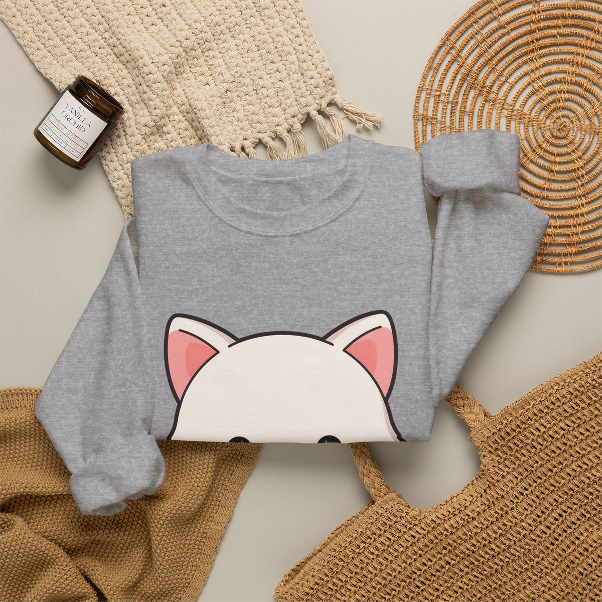 Kawaii Arctic Fox Sweatshirt, Cute Mistletoe Holiday Crewneck