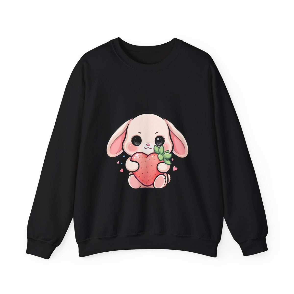 Kawaii Bunny Sweatshirt Hugging a Strawberry