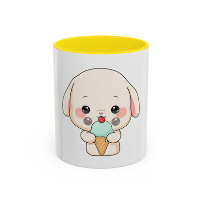 Kawaii Bunny Accent Coffee Mug, Cute Ice Cream Rabbit