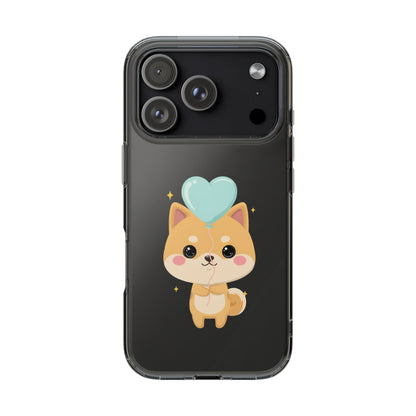 Kawaii Shiba Inu Clear Phone Case with Heart Balloon