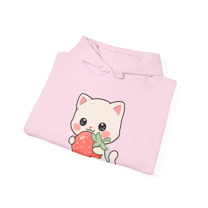 Kawaii Cat Strawberry Hoodie, Cute Chibi Cat Sweatshirt