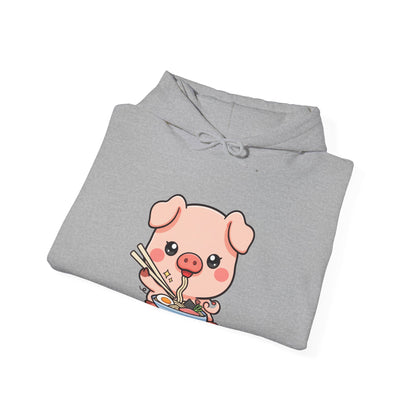 Kawaii Piglet Ramen Hoodie, Cute Noodle Lover Sweatshirt