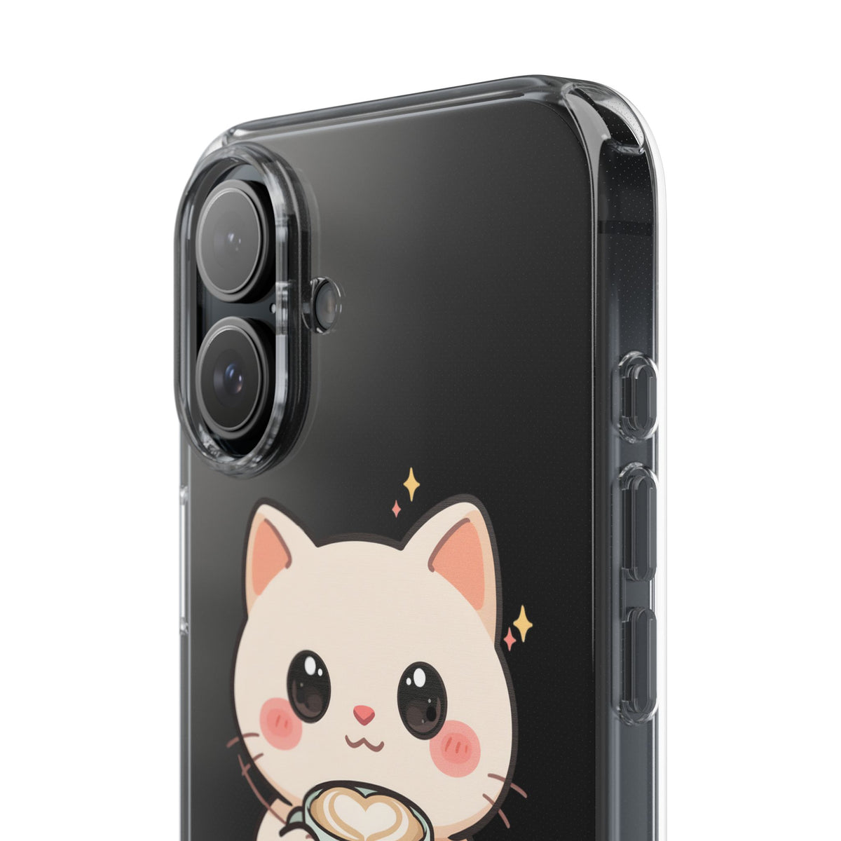 Kawaii Cat Latte Phone Case, Clear Impact-Resistant