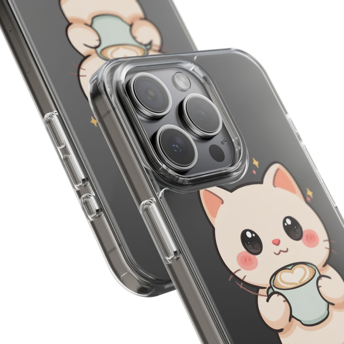 Kawaii Cat Latte Phone Case, Clear Impact-Resistant