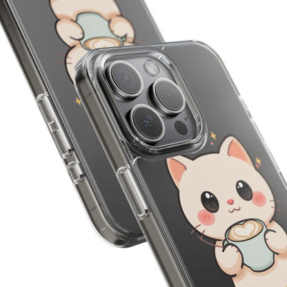 Kawaii Cat Latte Phone Case, Clear Impact-Resistant