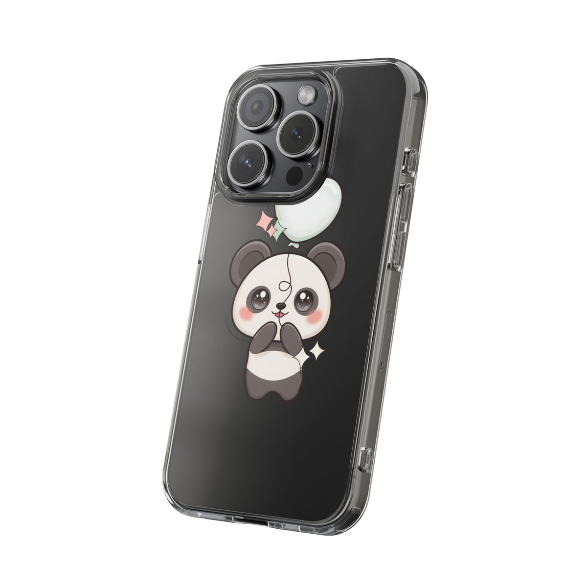 Kawaii Panda Clear Phone Case with Balloon