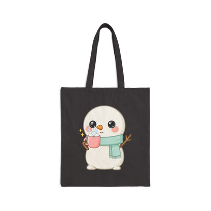 Kawaii Snowman Cotton Canvas Tote Bag for Cozy Winter Days