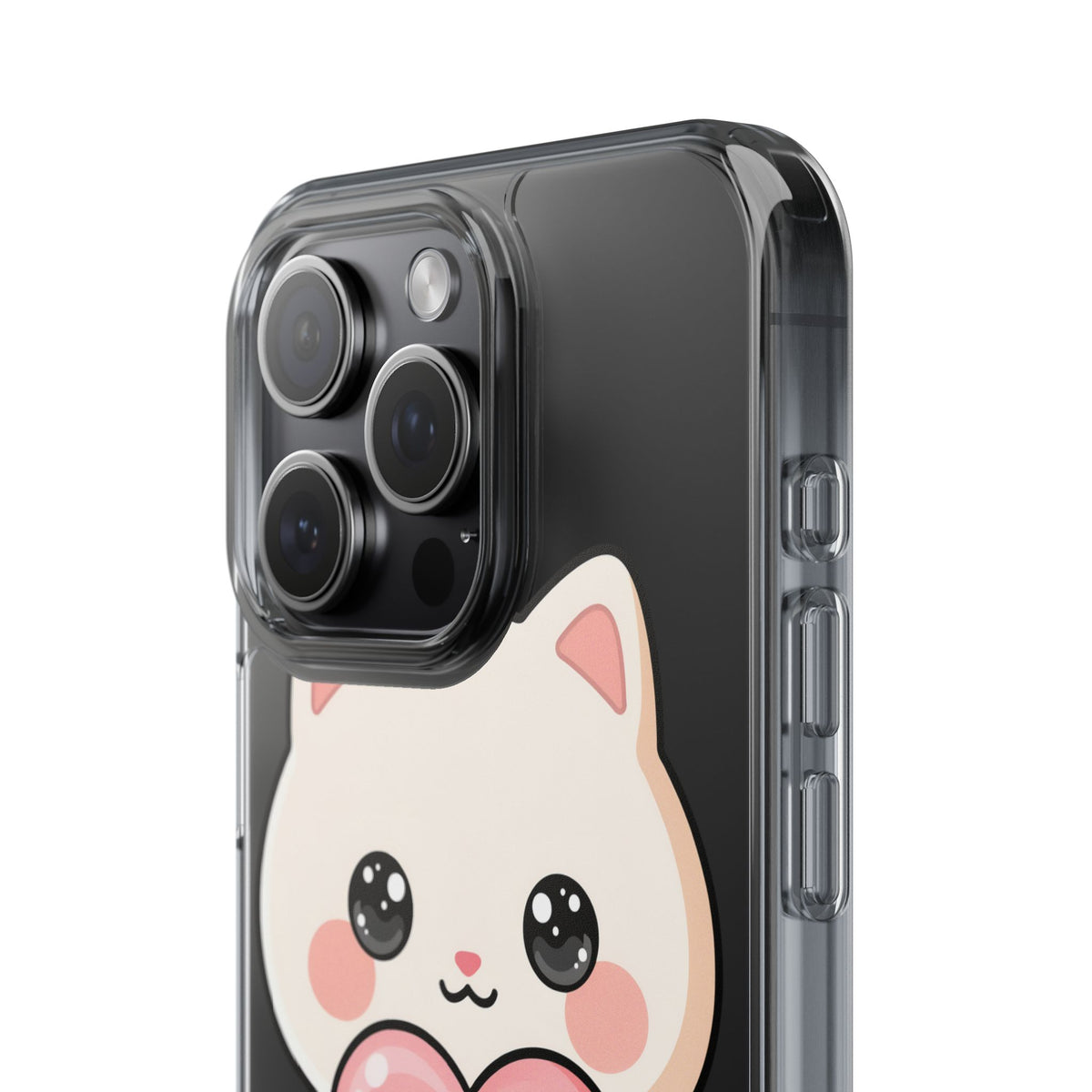 Kawaii Cat Phone Case with Heart, Clear Impact-Resistant