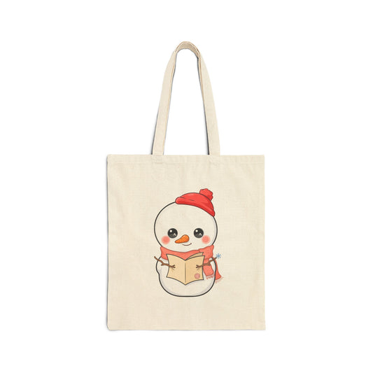 Christmas Snowman Cotton Canvas Tote Bag for Book Lovers