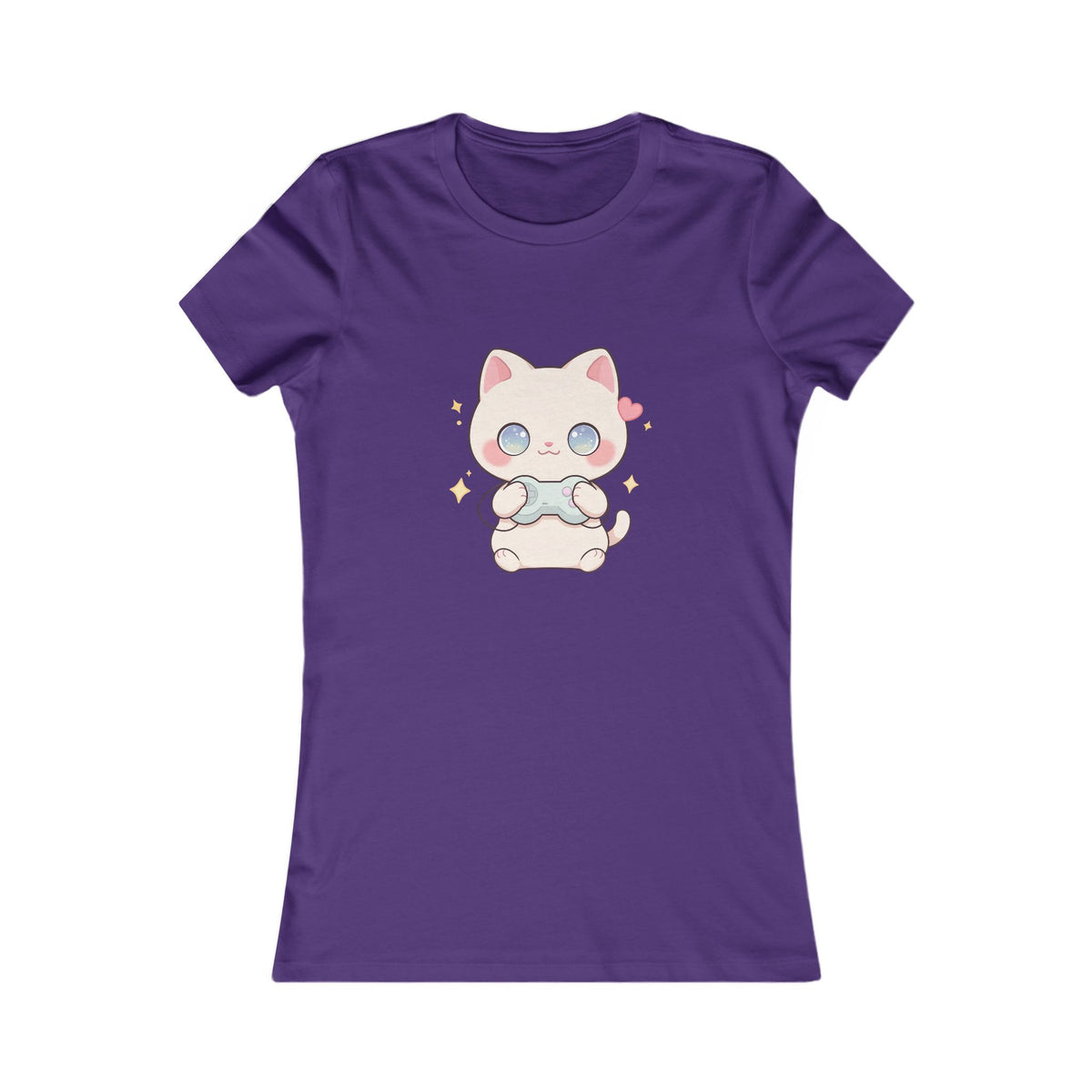 Kawaii Gamer Cat Women's Tee for Cozy Gaming Fans