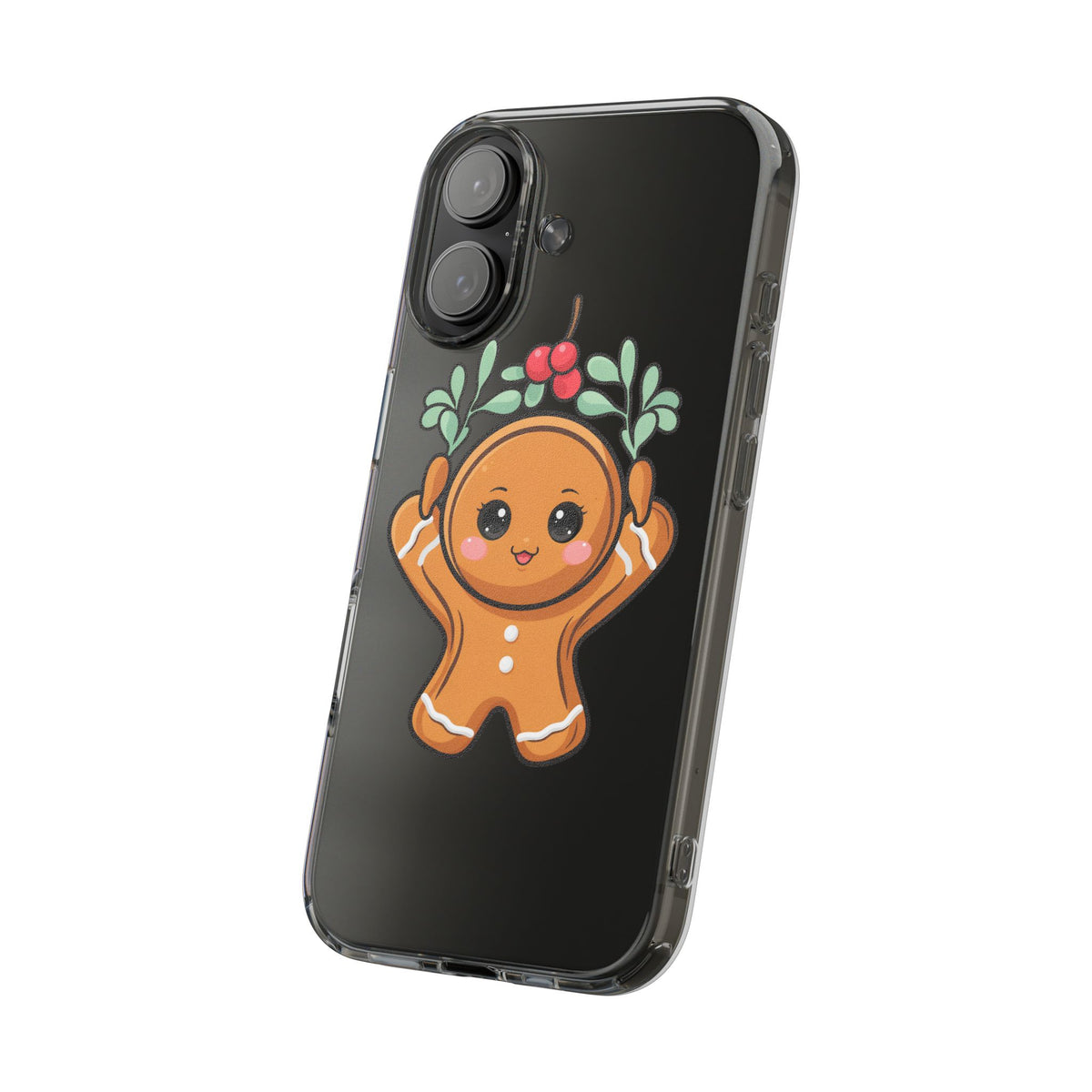 Kawaii Gingerbread Phone Case with Mistletoe Cheer