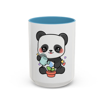 Kawaii Panda Accent Coffee Mug, Cute Plant Lover Gift