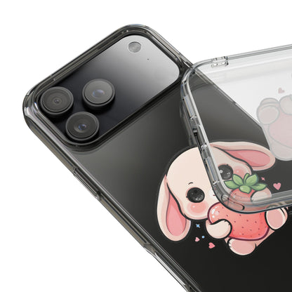 Kawaii Bunny Strawberry Phone Case, Clear Impact-Resistant
