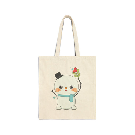 Kawaii Snowman Tote Bag – Cute Holiday Canvas Carryall