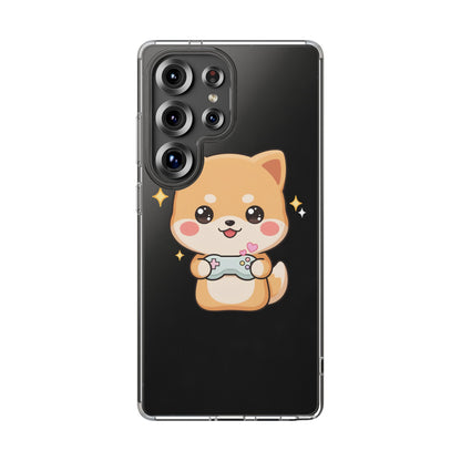 Kawaii Shiba Inu Gamer Phone Case, Clear Impact-Resistant
