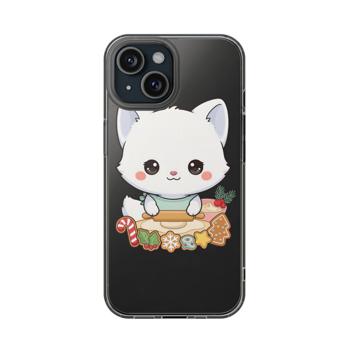Christmas Fox Clear Phone Case, Kawaii Cookie Baker