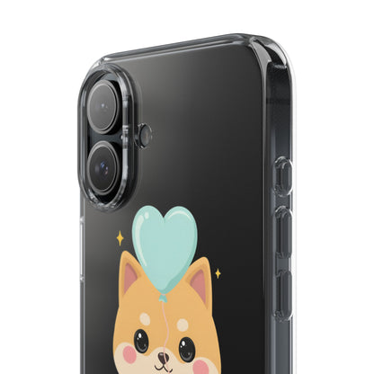 Kawaii Shiba Inu Clear Phone Case with Heart Balloon