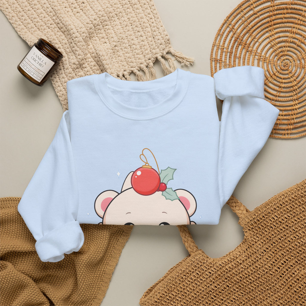 Kawaii Polar Bear Christmas Sweatshirt, Cute Holiday Crewneck