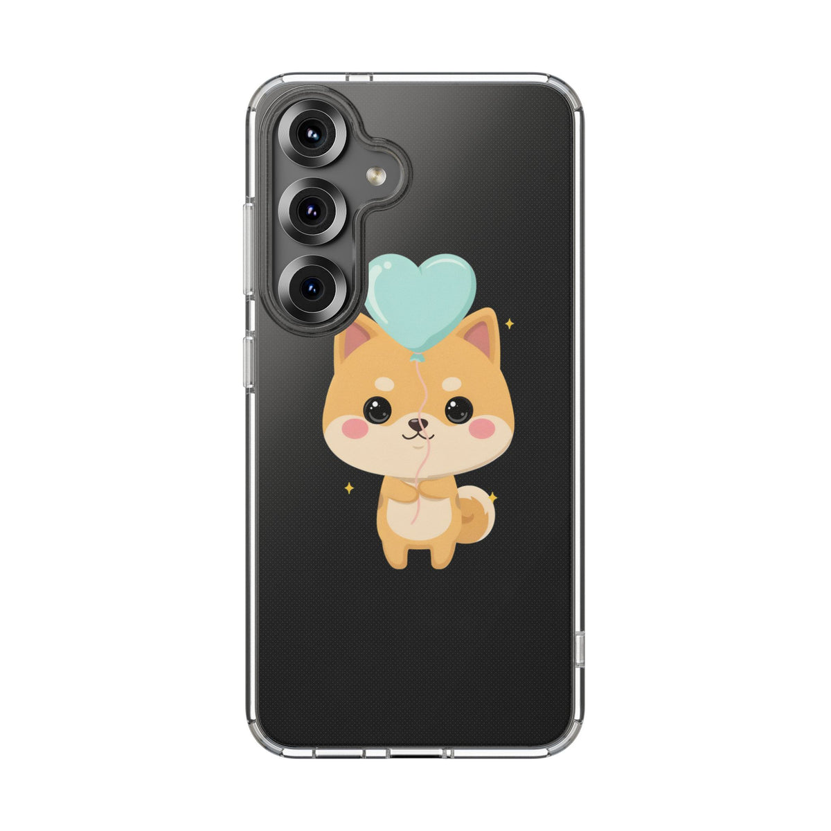 Kawaii Shiba Inu Clear Phone Case with Heart Balloon