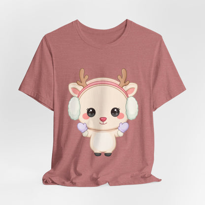 Kawaii Reindeer T-Shirt, Cute Winter Animal Tee