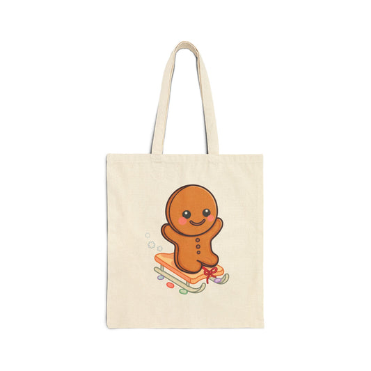 Gingerbread Man Tote Bag, Cute Holiday Canvas Carryall
