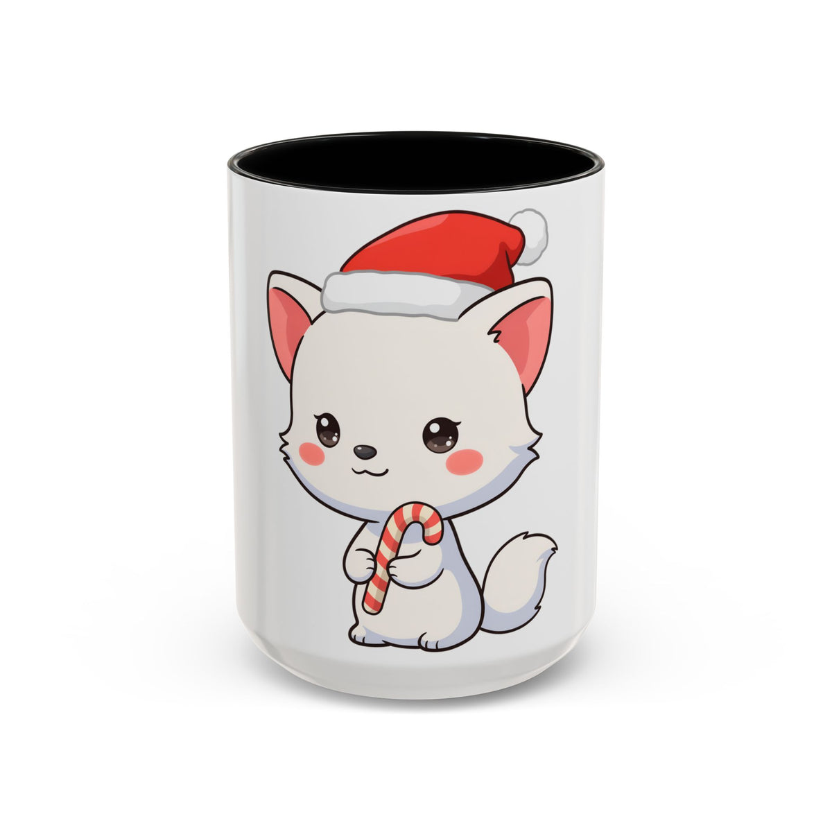 Kawaii Arctic Fox Christmas Mug, Cute Santa Fox Accent Coffee Mug