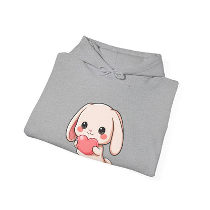 Kawaii Bunny Heart Hoodie, Cute Unisex Heavy Blend Sweatshirt