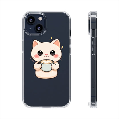Kawaii Cat Latte Phone Case, Clear Impact-Resistant