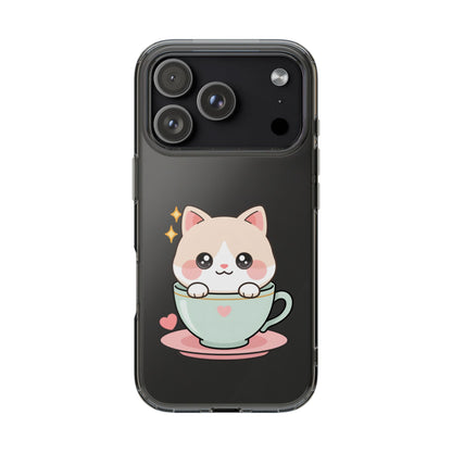 Kawaii Cat Phone Case, Cute Teacup Kitty Gift
