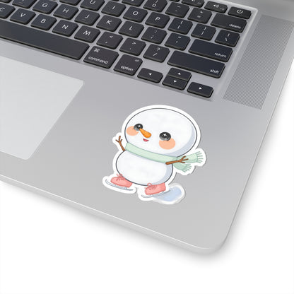 Kawaii Snowman Sticker, Cute Ice Skating Winter Decor