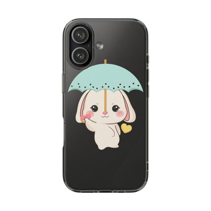 Kawaii Bunny Phone Case with Umbrella | Cute Clear Case