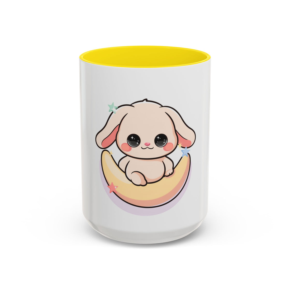 Kawaii Bunny Accent Coffee Mug, Cute Moon Rabbit Gift