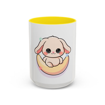 Kawaii Bunny Accent Coffee Mug, Cute Moon Rabbit Gift