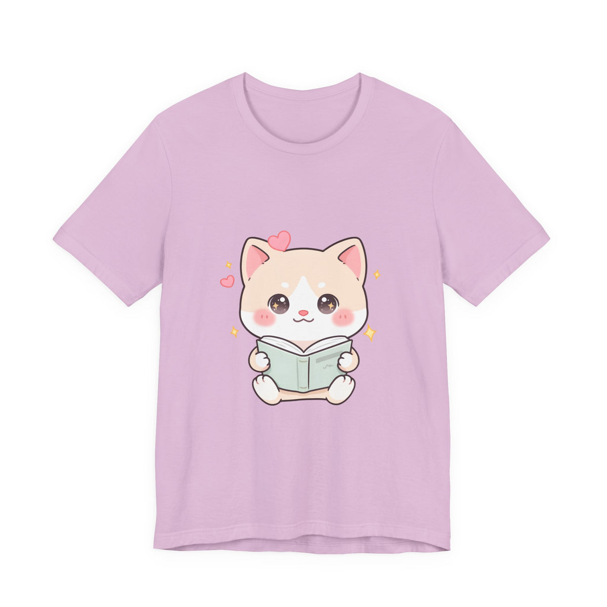 Kawaii Reading Cat T-Shirt for Book Lovers