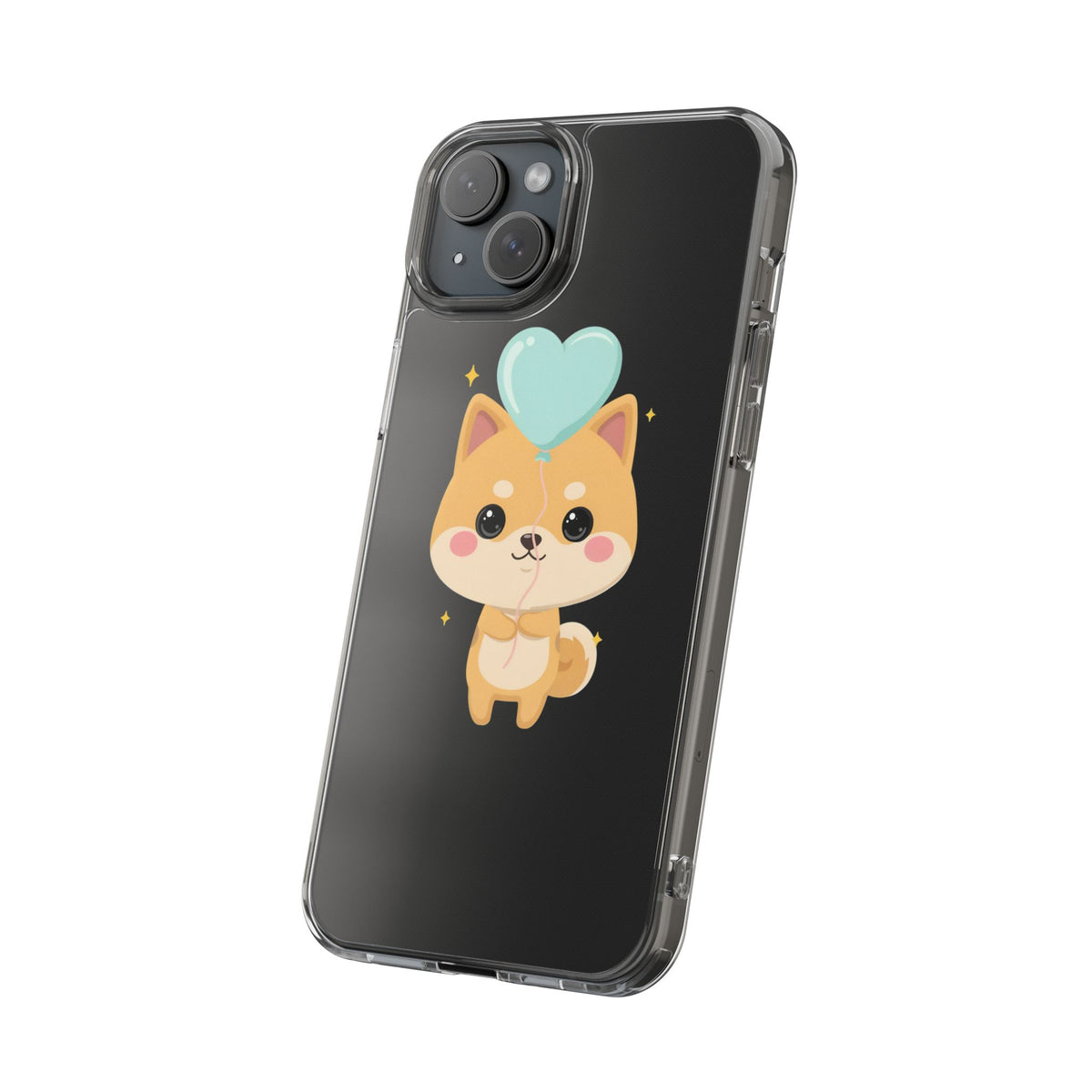 Kawaii Shiba Inu Clear Phone Case with Heart Balloon