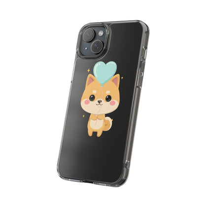 Kawaii Shiba Inu Clear Phone Case with Heart Balloon