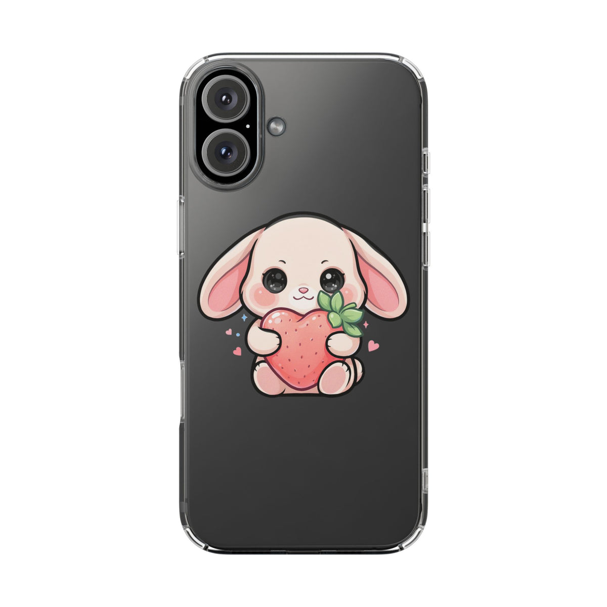 Kawaii Bunny Strawberry Phone Case, Clear Impact-Resistant