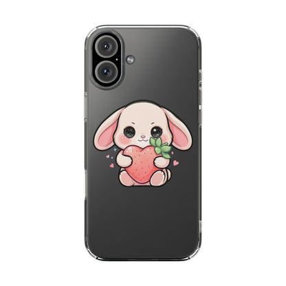 Kawaii Bunny Strawberry Phone Case, Clear Impact-Resistant