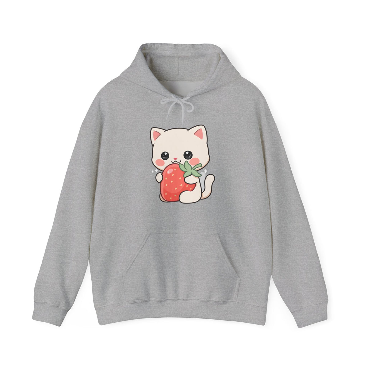 Kawaii Cat Strawberry Hoodie, Cute Chibi Cat Sweatshirt
