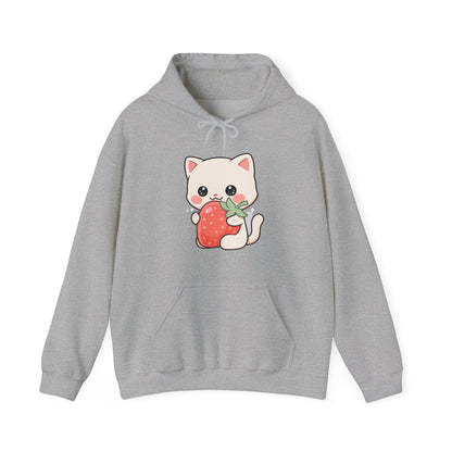 Kawaii Cat Strawberry Hoodie, Cute Chibi Cat Sweatshirt